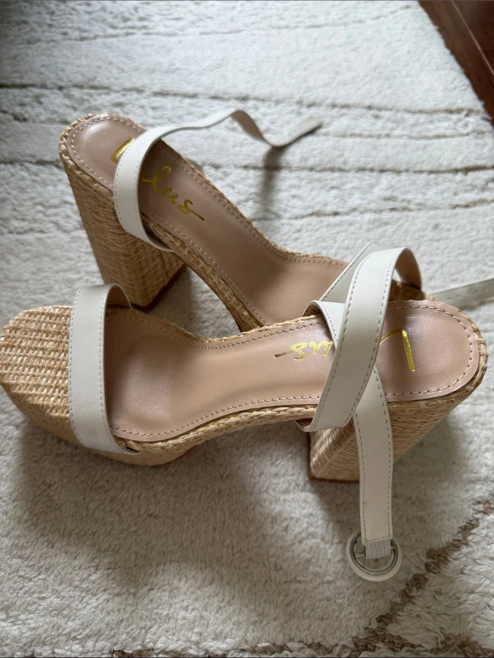 Lulu's White Leather-Strap Woven Platform Sandals